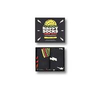 Happy Socks 2-Pack Burger, calcetines negros de hamburguesas para hombre y mujer, caja regalo con calcetines divertidos y originales talla 36-40