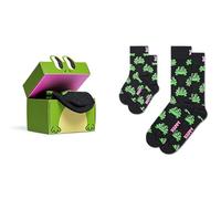 Happy Socks Calcetines Crew - Set de regalo para adultos y niños - Calcetines negros con ranas verdes - Tallas para adultos y niños, 0-12 Monate
