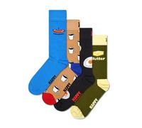 Happy Socks Pack de 4 Calcetines - Calcetines con Temática de Comida - Café, Huevos, Tortitas, Salchichas y Mantequilla - Caja de Regalo Divertida