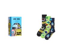Happy Socks x Star Wars - Pack de 3 Calcetines en Caja de Regalo para Grandes Fans - con Diseños de Yoda y Darth Vader