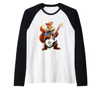 Happy Squirrel Rock Star Guitarra Eléctrica Diseño Músico Camiseta Manga Raglan