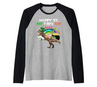 Happy St Pat T-Rex Day Funny Dinosaur St Patricks Day Camiseta Manga Raglan