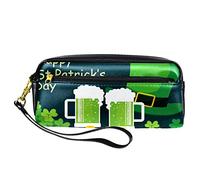Happy St Patricks Day Elements - Estuche para lápices de piel sintética con cremallera para niños y niñas, suministros escolares y de oficina