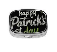 Happy St Patrick's Day1 - Pastillero cuadrado de metal, organizador de medicamentos de viaje, 2 compartimentos, portátil, pequeño estuche de almacenamiento