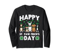 Happy St Patricks Paw Tricks Day Dogs Paddys Hombres Mujeres Niños Manga Larga