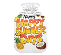 Happy Summer Days - Botellas de agua caliente de piña y coco con cubierta suave, bolsa de agua de 2 L para calentador de cuello y hombros