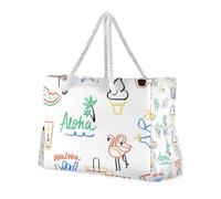 Happy Summer Vacation - Bolsa de gran capacidad con cremallera y bolsillos laterales, bolsa de playa grande para piscina, gimnasio, comestibles, viajes
