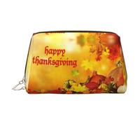 Happy Thanksgiving - Bolsa de maquillaje de piel de PVC para cosméticos, organizador de viaje, Gold, One Size