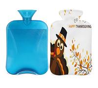 Happy Thanksgiving Botella de agua caliente con funda esponjosa, bolsa de agua caliente de gran capacidad de 2 litros, bolsa de agua de pavo de Acción de Gracias para noches acogedoras, alivio del