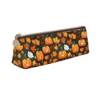 Happy Thanksgiving Day - Estuche de piel con forma de triángulo de calabaza, multifuncional, portátil, bolsa de almacenamiento de maquillaje y artículos de papelería, Blanco, Talla única, Ligero