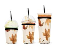 Happy Thanksgiving - Juego de 3 fundas de neopreno para bebidas calientes y frías, hojas de arce, reutilizables, aisladas, para viajes, oficina, hogar