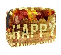 Happy Thanksgiving with Maple Leaves Cosmetic Bag for Women Travel Toiletries Bags Large PVC Makeup Handy Pouch Organizer with Zipper, multicolor, 18.5x7.5x13cm/7.3x3x5.1in, Neceser