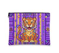 Happy Tiger - Bolsa de maquillaje de dibujos animados coloridos para mujer, divertido organizador de lona portátil, bolsa de aseo de viaje diario, Violeta, 7x9 Inch, Tigre