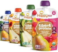 Happy Tot Organics Stage 4 - Bolsas de comida para bebés, sin gluten, aperitivo vegano, fibra y proteína, puré de frutas y verduras, paquete variado de frutas y verduras, 4 onzas (paquete de 16
