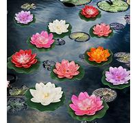 Happy Trees Flor de Loto de Espuma Flotante Artificial con Almohadilla de Lirio de Agua, Adorno Realista decoración del hogar, jardín, Estanque, Paquete de 12