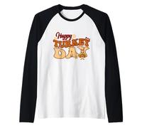 Happy Turkey Day Groovy Family Thanksgiving Mujeres Hombres Niños Camiseta Manga Raglan