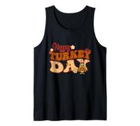 Happy Turkey Day Groovy Family Thanksgiving Mujeres Hombres Niños Camiseta sin Mangas