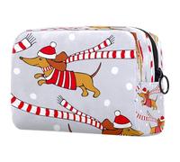 Happy Twin Dog - Bolsa de cosméticos para mujer, diseño de perro con gorro de rascador, color gris, bolsa organizadora de maquillaje de viaje, bolsa organizadora con cremallera, multicolor,