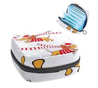 Happy Twin Dog con gorro de raspa de Navidad, kit de primer período gris para niñas, bolsa menstrual de tampón, soporte para almohadilla de lactancia con cremallera, organizador de servilletas