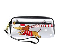 Happy Twin Dog - Estuche para lápices de Navidad de piel sintética con cierre para niños, niñas, suministros escolares y de oficina
