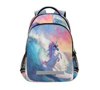 Happy Unicorn Surfing on A Big Wave - Mochilas para niños, mochila escolar, mochila para estudiantes, mochila para niños y niñas, bolsa casual, Unicornio feliz surfeando en una gran ola, Talla única