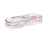 Happy Unicorns Love - Caja de lápices transparente de plástico de doble cubierta para guardar bolígrafos para la escuela con cierre y tapa