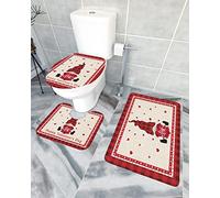 Happy Valentine's Day - Juego de 3 alfombrillas de baño, alfombrilla de baño con diseño de amor, sombrero a cuadros, gnomo, dulce amor, retro, a cuadros rojos, ultrasuave, antideslizante, alfombrill