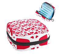 Happy Valentine's Day Red Love Heart Period Pouch portátil, bolsa de almacenamiento de tampones para servilletas sanitarias, Varios colores, 4.7x6.6x6.6 in/12x17x17 cm