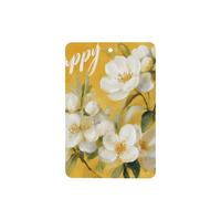 Happy White Flower On Yellow - Ambientadores para coche, 4 unidades, tarjetas perfumadas colgantes, tarjetas perfumadas para coche, tabletas de aromaterapia