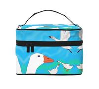 Happy White Goose - Bolsa de cosméticos de viaje para mujer, (9 x 6.5 x 6.2 pulgadas), bolsa de cosméticos portátil de gran capacidad, bolsa de cosméticos grande para niñas, Negro -, Talla única