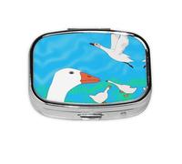 Happy White Goose - Caja de almacenamiento de pastillas cuadrada de viaje, mini pastillero portátil (pastillero de 2 compartimentos), caja de almacenamiento de medicamentos y vitaminas