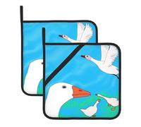 Happy White Goose - Juego de agarraderas de cocina de 2 piezas, protege encimeras y alfombrillas de horno, 8 x 8 pulgadas