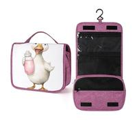 Happy White Goose - Neceser de viaje para mujer, organizador de maquillaje colgante con gancho para champú