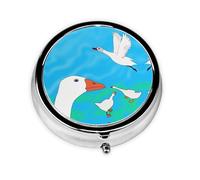 Happy White Goose - Pastillero redondo, ligero y portátil, con 3 insertos de plástico, adecuado para llevar en bolsillos o carteras.