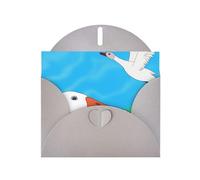 Happy White Goose - Tarjeta horizontal con sobre gris en forma de corazón y escribe varios saludos navideños