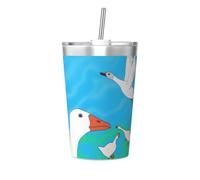Happy White Goose - Vaso térmico cónico con pajilla aislada, perfecto para uso en el gimnasio o para llevar contigo