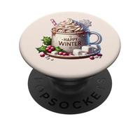 Happy Winter Themed Coffee and Hot Cocoa Graphic For Xmas PopSockets PopGrip Adhesivo