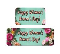 Happy Women'S Day Flowers Have Pink Coral and White Flowers Juego de 2 tapetes de cocina antideslizantes de madera antifatiga tapetes largos para oficina en casa