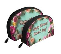Happy Women's Day Flowers Have Pink Coral and White Flowers Printed - Bolsas de maquillaje portátiles de 2 piezas con diseño de conchas de viaje, White, Talla única