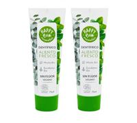 HappyBio Dentífrico Aliento Fresco Sin Flúor Pack 2 Uds - Menta y Eucaliptus - Aliento Fresco y Protección Natural para Dientes y Encías - Pasta Dental Certificada Ecocert COSMOS 2 x 75 ml