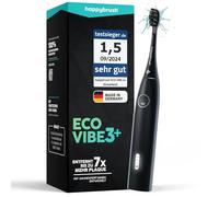 happybrush AllBlack Eco Vibe 3+ - Cepillo de dientes eléctrico sónico - Cepillo de dientes sostenible con batería de 8 semanas de energía que incluye 1 cepillo de repuesto - AllBlack paquete