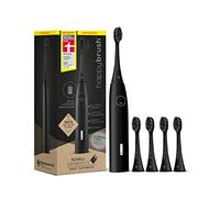 happybrush® Cepillo de dientes eléctrico sónico Eco VIBE 3 - Cepillo de dientes sostenible con batería de 6 semanas de potencia, incluye 4 cabezales - Negro