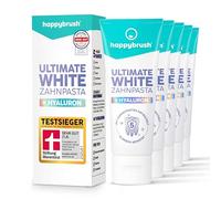happybrush Pasta de dientes vegana Ultimate White con sabor a verde azulado, pasta de dientes blanqueadora para dientes blancos, paquete de almacenamiento (5 x 75 ml)