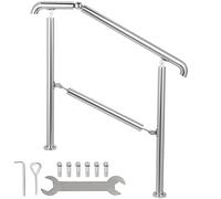 Happybuy Pasamanos Escalera de Acero Inoxidable 304 Barandilla Escalera de 2 a 3 Pasamanos para Escaleras de Color Plata Pasamanos de Pared Ángulo Ajustable 0-60° Montaje en Pared Capacidad de 100 kg