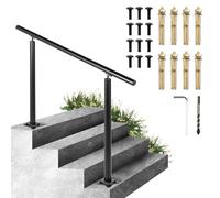 Happybuy Pasamanos para escalones al aire libre, pasamanos redondos negros de 3 a 4 peldaños para exteriores, pasamanos de escalera de aluminio ajustable, barandillas gruesas para barandilla de porche
