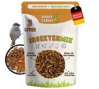 HappyFarms InsectMix 3 litros (460 g) - Comida seca para insectos para pájaros y erizos - compuesto por gusanos de la harina y larvas de moscas de soldado