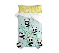 HappyFriday Juego de Funda nórdica Moshi Moshi Panda Garden Blue Azul Cama de 80/90 2 Piezas