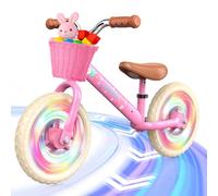 HappyGoLucky Bicicleta Niña 2-5 Anni, Bici Equilibrio Sin Pedales- Ruedas Luminosas/Altura Ajustable/Cesta De Tela, Bicicleta Equilibrio Juguetes Regalo Niños Niñas 2-5 Año Juegos Exterior Rosa