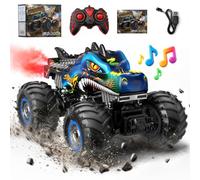 HappyGoLucky Coche Teledirigido, Dinosaurios Juguetes Regalo Niños 3-12 | 2,4 GHz, 3 Luces, 3 Melodías, Vapor, Todoterreno, 40+ Min de Juego, Interior/Exterior, USB, Regalo de Cumpleaños y Navidad