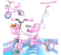 HappyGoLucky Triciclo 5 En 1 Evolutivo Bebe, Bici Bicicleta Niñas 1-3 Años-Ruedas Luminosas/Asa Parental/Asientos&Pedales Regulables, Juguetes Regalo Niña 1-5 Años Juegos Exterior Regalo De Cumpleaños